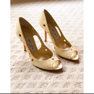 Jimmy Choo Yellow Ivory Peep Toe Cut-Out Pump